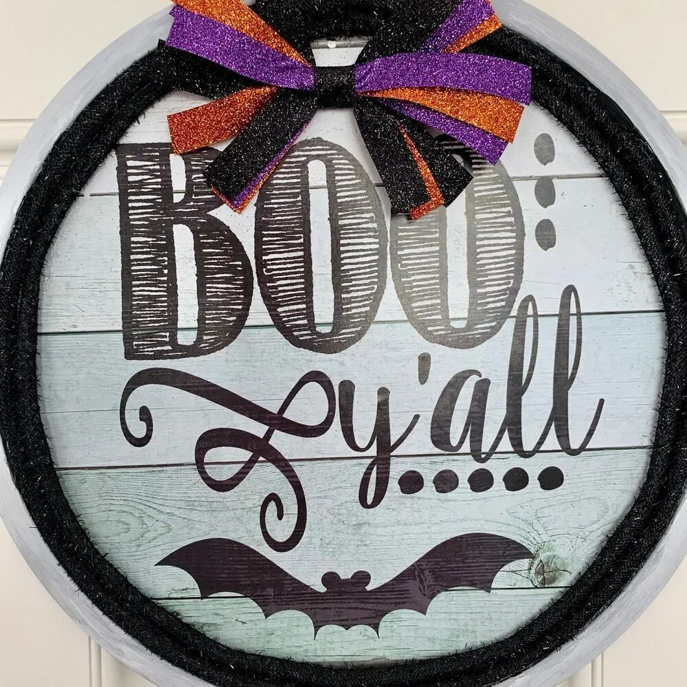 Halloween Boo Yall Door Hanger: Bat & Glitter Ribbon Decor
